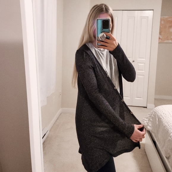 STACCATO LONG GREY CARDIGAN WITH BUTTONS - Picture 3 of 4